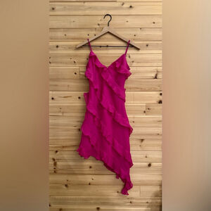 Abercrombie & Fitch Small Hot Pink All Over Ruffle Mini Dress Summer Vacation